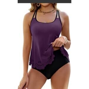 Blooming Jelly Tummy Control Tankini Swimsuit Set Plum Purple Women XL
